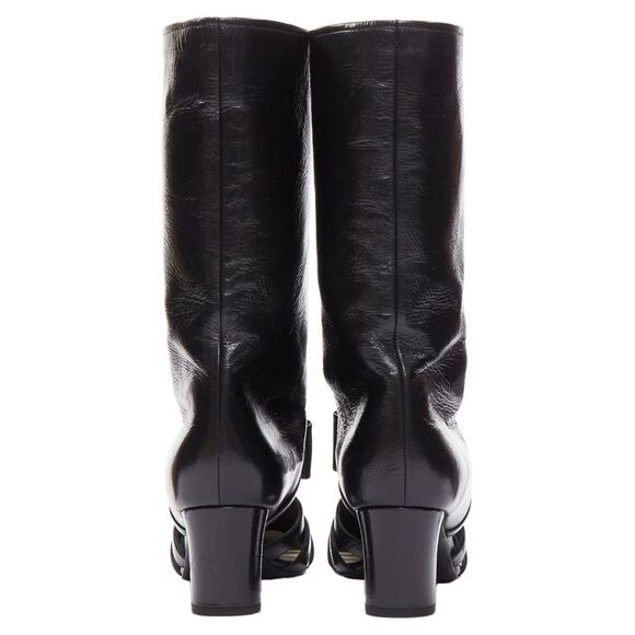 Chanel silver CC bow leather cut out boots - Picture 5 of 6